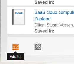 Screenshot from the EconBiz lists of favorites menu with the button “Edit list”
