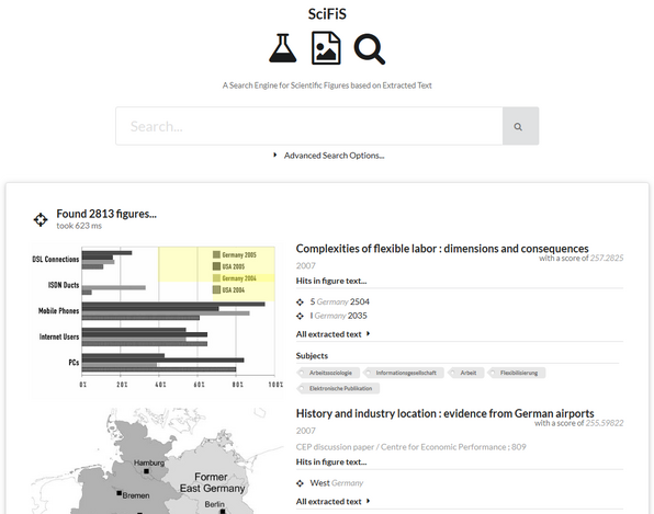 Screenshot of the user interface of the SciFiS search engine for scientific figures