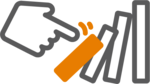 Icon with falling dominos representing the impact of research findings