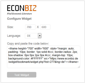 Bildschirmaufnahme des EconBiz Merklisten-Widgets
