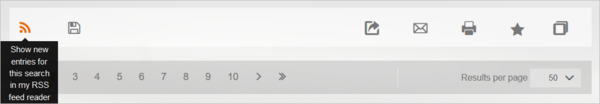 Screenshot of the EconBiz RSS function at the bottom of every page with search results