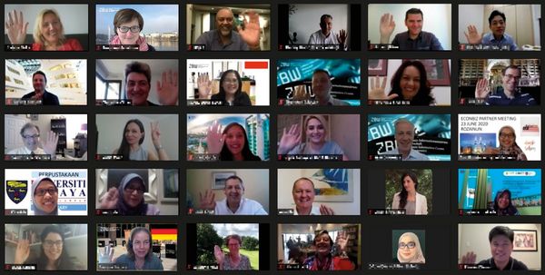 Screenshot with Zoom portraits of EconBiz partners from the EconBiz partner meeting 2020